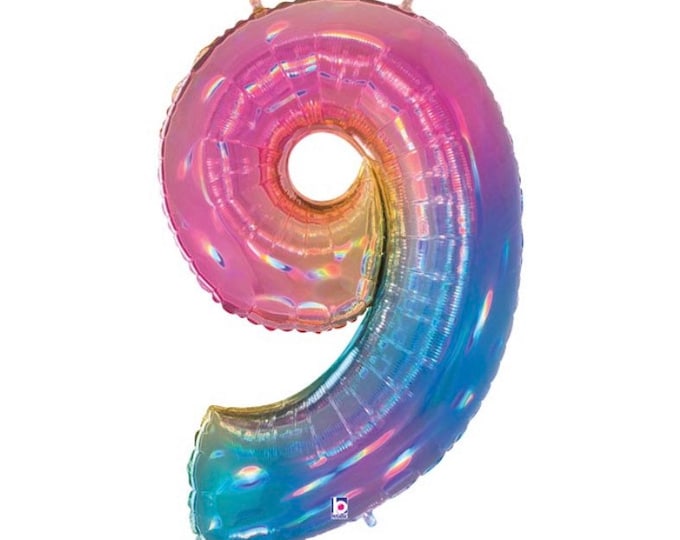 Holographic Rainbow Number 9 Balloon | Rainbow Ninth Birthday Balloons | Number Balloons | Holographic Opal Balloons | Rainbow Nine Balloon