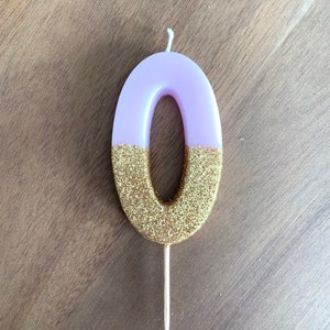 Pink Blush Birthday Candle | Pink Number 0 Candle | Pink Blush Cake Candles | Pink and Gold Glitter Candle | Pink Blush Birthday Party Decor