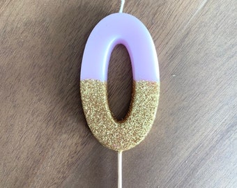 Geburtstagskerze rosa rosa | Zahl 0 Kerze | Pink Blush Kuchenkerzen | Pink und Gold Glitter Kerze | Rosa Geburtstags-Party-Dekor
