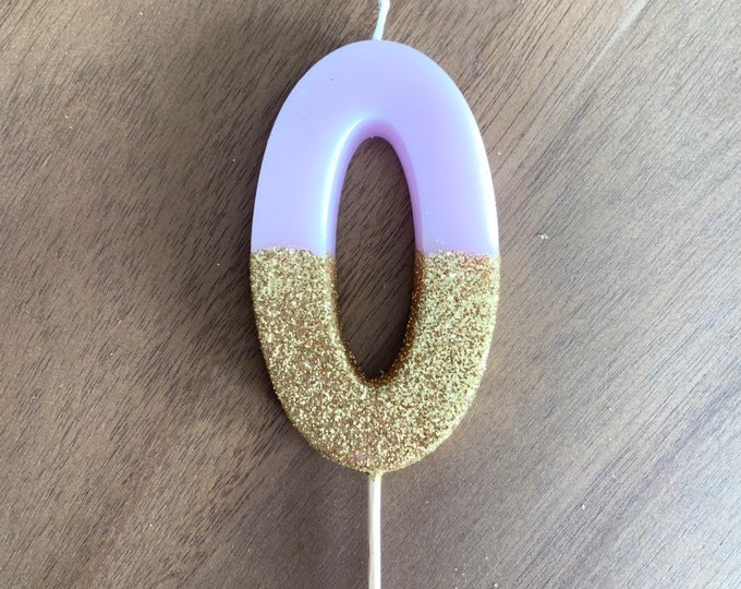 Pink Blush Birthday Candle | Pink Number 0 Candle | Pink Blush Cake Candles | Pink and Gold Glitter Candle | Pink Blush Birthday Party Decor