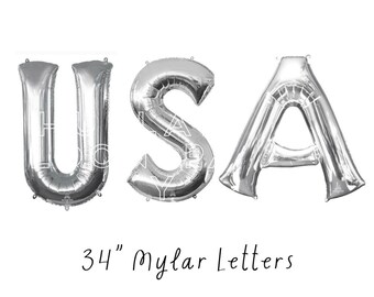 Silver USA Balloons | Jumbo 40” Letter Balloons | 4th of July Balloons | Mylar Letter Balloons | Large Silver Mylar Balloons