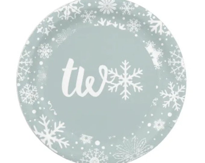 Dusty Blue Winter Second Birthday Plates Lunch | Blue Snowflake Second Birthday | Baby It’s Cold Outside Plates | Snow Much Fun Birthday