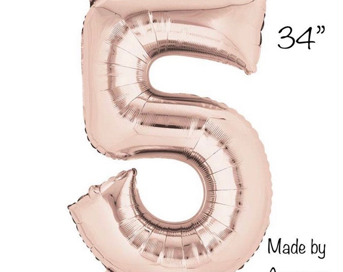 Rose Gold Number 5 Balloon | 5th Birthday Party Decor | 35" Mylar Number Balloons | Large Foil Balloons | Rose Gold 50th Birthday Balloon