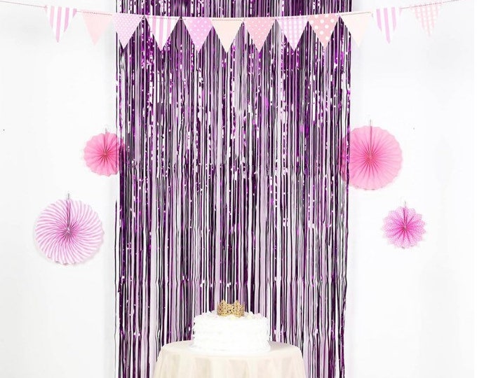 Purple Fringe Curtains | Purple Foil Curtains | Purple Birthday Party Decor | Purple Bridal Shower Decor | Sweet Sixteen Birthday Party Deco