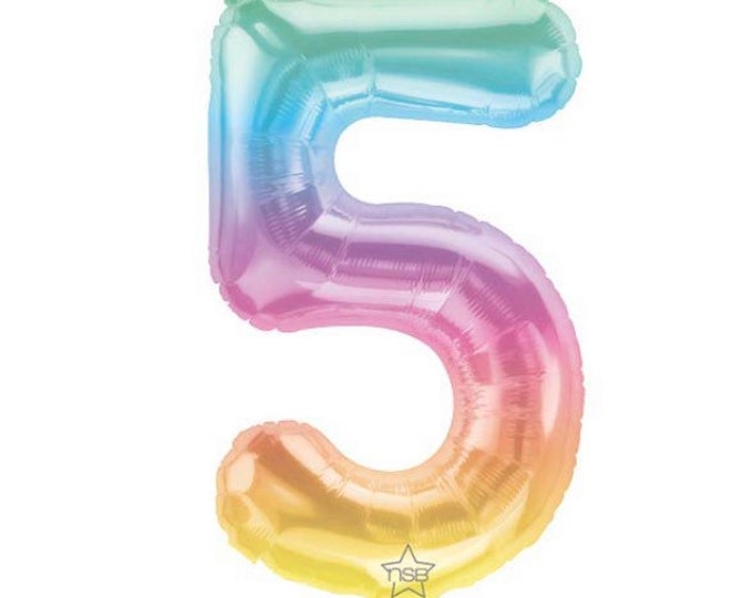 5th Birthday Balloons | Fifth Birthday Party Decor | 5th Birthday Banner | Rainbow Birthday Party Photo Props | 16" Jelli Number Balloons