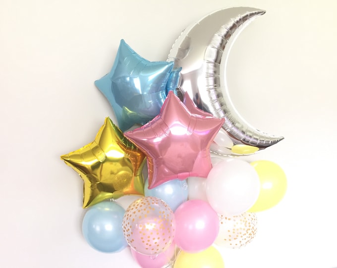 Twinkle Little Star Balloons | Twinkle Little Star Baby Shower Decor | Moon and Star Balloons | Gender Reveal Balloons | Gender Reveal Baby