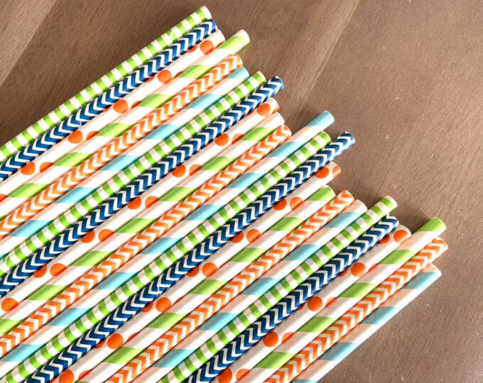 Little Pumpkin Straws | Navy Little Pumpkin Baby Shower Decor | Orange and Navy Straws | Blue Little Pumpkin Birthday Party Decor | Navy