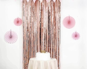 Rose Gold Fringe Curtains | Rose Gold Foil Curtains | Rose Gold Birthday Party Decor | Rose Gold Bridal Shower Decor | Rose Gold Backdrop