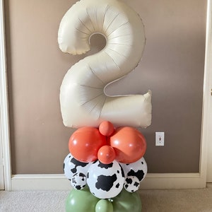 Green Cow Print Balloon Tower Kit |Aint My First Rodeo Barnyard Balloon Tower | Green and Burnt Orange Balloons | Barnyard Birthday Balloons