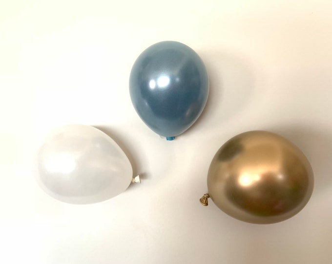 Mini Slate Blue and Gold Balloons | Slate Blue Wedding Decor | Mini Latex Balloons | Chrome Gold Balloons | Dusty Blue Bridal Shower Decor