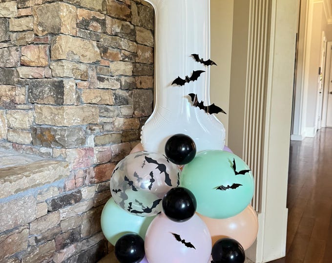 Spooky One Bat Balloon Tower Kit | Batty Birthday Balloons | Pink & Green Halloween Birthday | Hey Boo Birthday | Groovy Ghouls Birthday