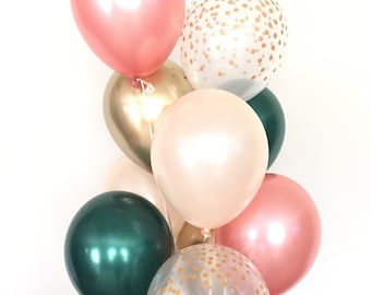 Rose Gold and Green Balloon Bouquet | Rose Gold Balloons | Peach & Green Balloon Bouquet | Bridal Shower Balloons | Rose Gold Bridal Shower
