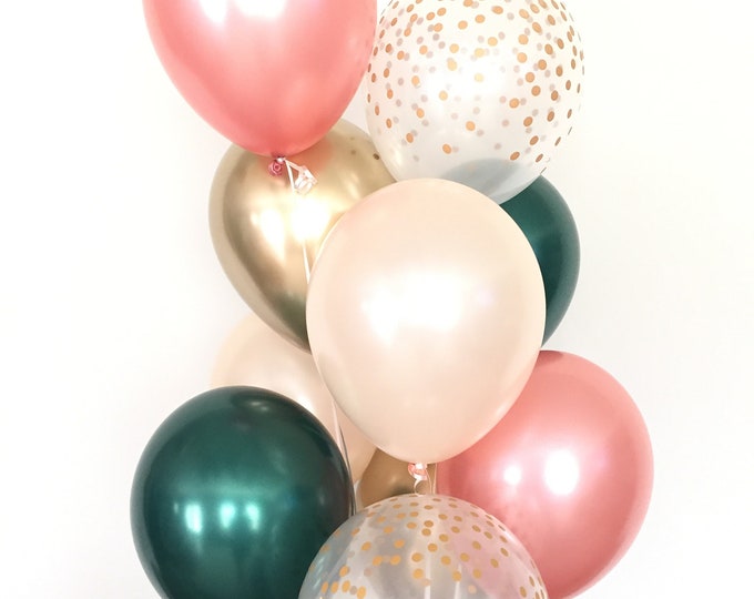 Rose Gold and Green Balloon Bouquet | Rose Gold Balloons | Peach & Green Balloon Bouquet | Bridal Shower Balloons | Rose Gold Bridal Shower