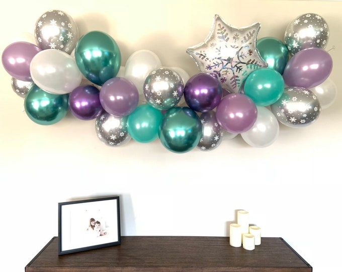 Lavender and Mint Snowflake Balloon Garland DIY Kit | Aqua and Lavender Winter Wonderland Baby Shower | Winter ONEderland First Birthday