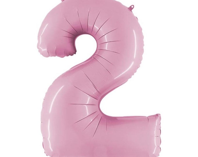 Light Pink Number 2 Balloon | Pink Second Birthday Balloons | Mylar Number Balloons | Large Foil Balloons | Pink Two Balloons