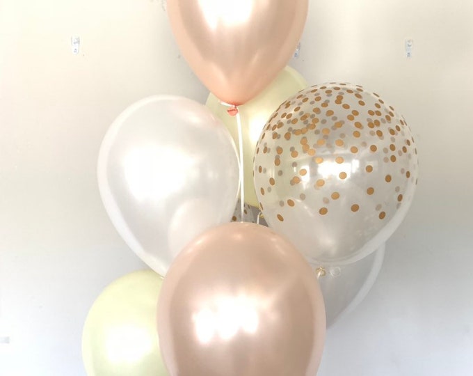 White and Ivory Balloons | Gold Confetti Balloons | Peach and Ivory Balloons | Peach and White Balloons | Ivory Bridal Shower Decor