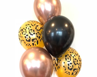 Chrome Rose Gold and Leopard Print Balloons | Rose Gold and Black Bachelorette | Sweet 16 Birthday Balloons | Animal Print Balloons |