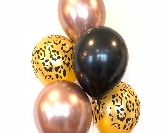 Chrome Rose Gold and Leopard Print Balloons | Rose Gold and Black Bachelorette | Sweet 16 Birthday Balloons | Animal Print Balloons |