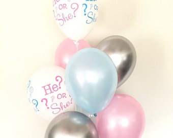 Gender Reveal Balloon Bouquet | Pink, Blue & Silver, 8-Count