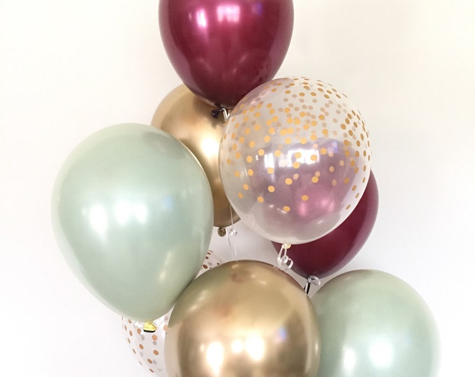 Sage Green and Burgundy Balloons | Winter Wedding Decor | Winter Bridal Shower Decor | Cranberry and Sage | Winter Baby Shower Balloons