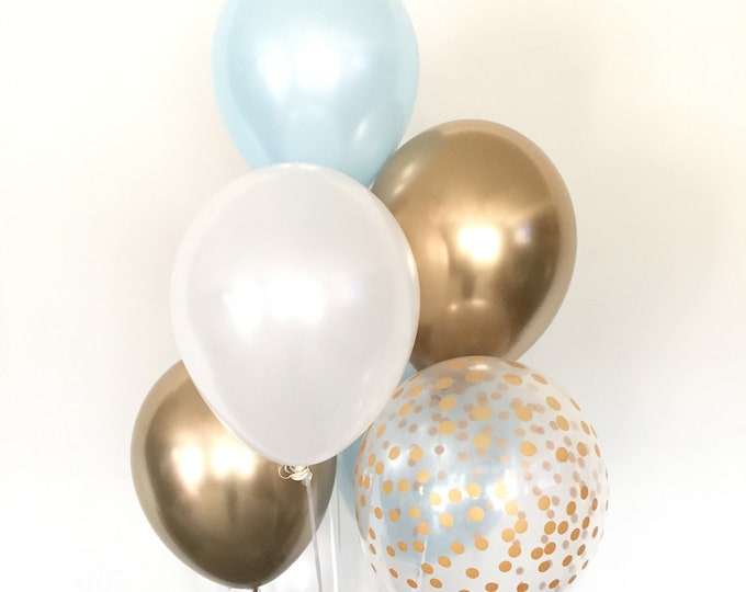 Blue and Gold Balloons | Blue and Chrome Gold Balloons | Something Blue | Gold Bridal Shower Decor | Blue Bridal Shower