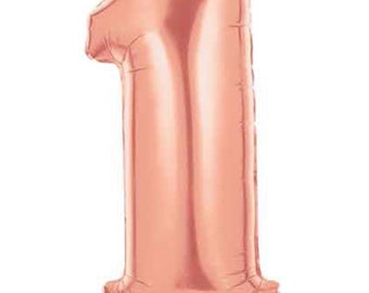 Rose Gold Number 1 Balloon | Rose Gold First Birthday Balloons | Mylar Number Balloons | Large Foil Balloons | Rose Gold One Balloons