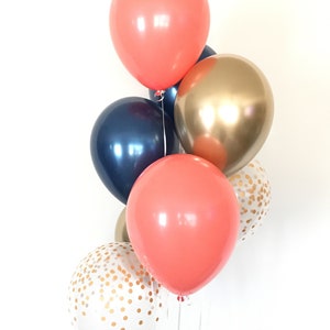 Coral and Navy Balloons | Navy and Gold Balloons | Navy and Coral Bridal Shower Decor | Coral Baby Shower Decor | Navy Birthday Balloons