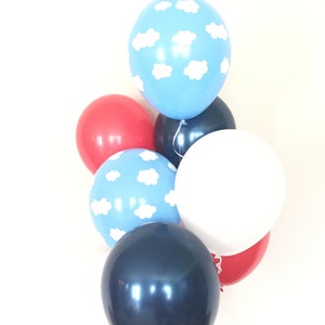 Airplane Balloons | Vintage Airplane Birthday Party | Travel Party Decor | Airplane First Birthday Balloons | Red and Navy Balloons