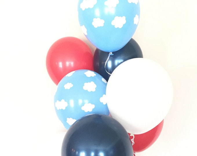 Airplane Balloons | Vintage Airplane Birthday Party | Travel Party Decor | Airplane First Birthday Balloons | Red and Navy Balloons