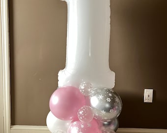 Pink Snowflake Number Balloon Tower Kit | Winter Wonderland Birthday Decor | Snow Much Fun Balloon Display | Pink Winter ONDerland |