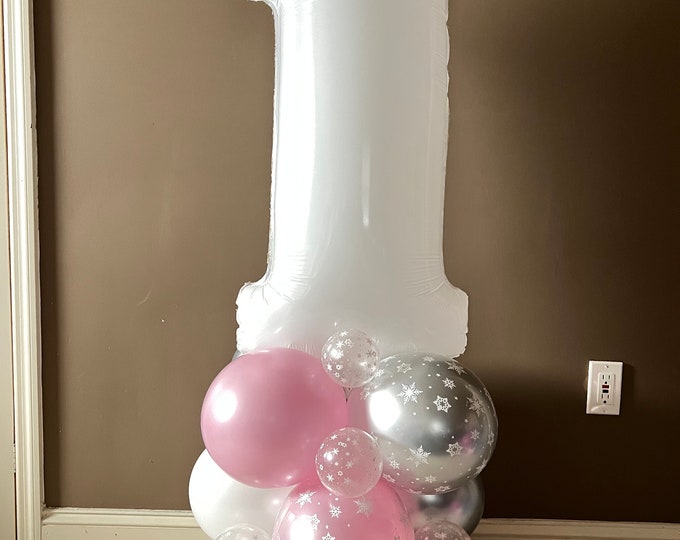 Pink Snowflake Number Balloon Tower Kit | Winter Wonderland Birthday Decor | Snow Much Fun Balloon Display | Pink Winter ONDerland |
