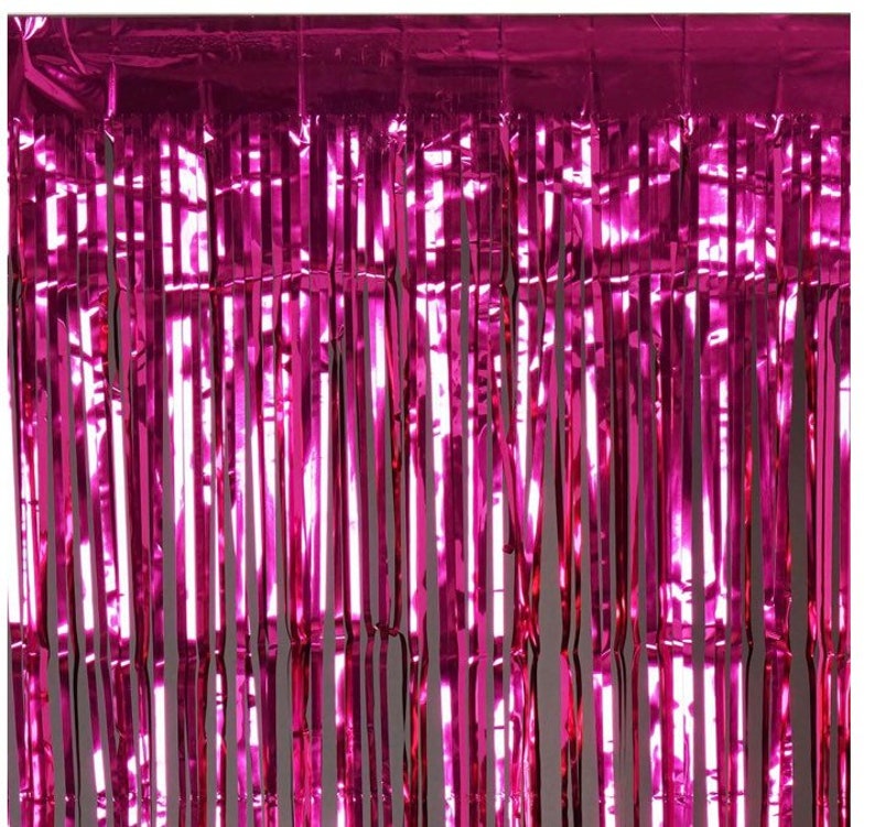 Hot Pink Fringe Curtains Hot Pink Foil Curtains Hot Pink Etsy