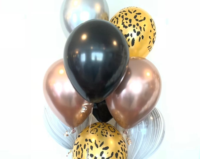 Chrome Rose Gold and Leopard Print Balloons | Rose Gold Bridal Shower Decor | Sweet 16 Birthday Balloons | Animal Print Balloons