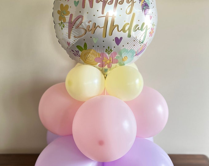 Boho Happy Birthday Balloon Centerpiece | Spring Birthday Balloons | Floral Birthday Balloons | Pastel Birthday Balloons | Matte Balloons