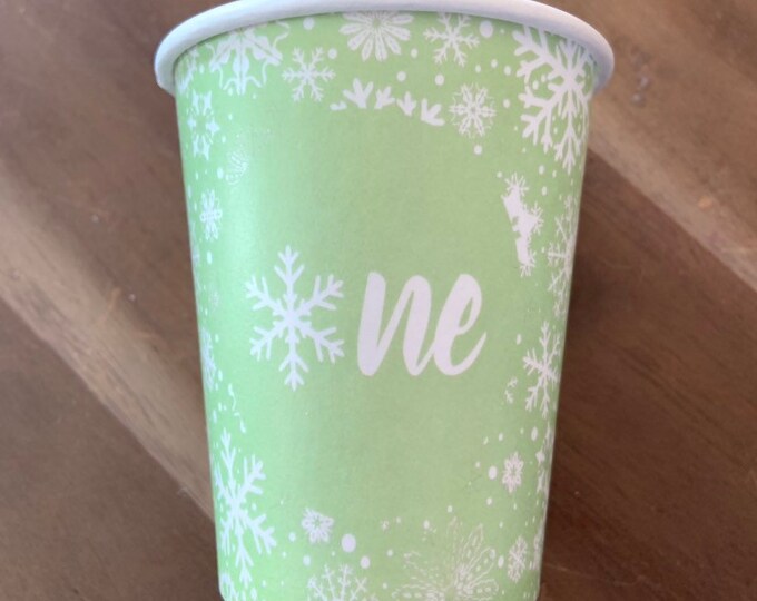 Green One Snowflake Paper Cups | Winter ONEderland Paper Cups | Baby it’s Cold Outside Cups | Apple Green Cups | Hot Cocoa Bar Cups