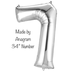 Silver Number 7 Balloon | Seventh Birthday Balloons | Mylar Number Balloons | Large Foil Balloons | 17th Birthday Balloons