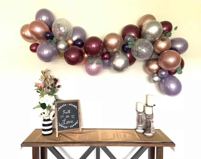 Amethyst and Burgundy Balloon Garland | Rustic Pink Pumpkin Baby Shower Decor | Dusty Mauve Balloon Garland | Fall Bridal Shower | Plum Baby