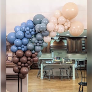 Eucalyptus and Dusty Blue Balloon Garland | Blue and Green Bridal Shower Decor | Blue & Brown Baby Shower | Eucalyptus Balloon Arch Kit DIY
