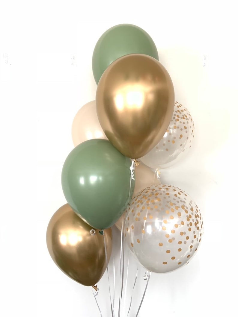 Green and Gold Balloons Light Green Wedding Decor Gold and Green Balloons Eucalyptus Balloons Dark Sage Green Bridal Shower Decor image 6