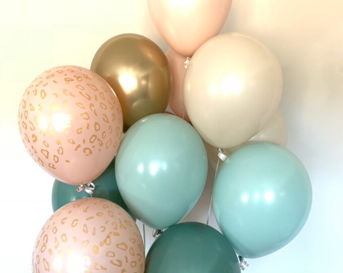 Animal Print Blush and Mint Balloons | Blush Wedding Decor | Muted Balloons | Tropical Bridal Shower | Natural Bridal Shower Decor