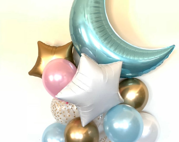 Twinkle Little Star Balloons | Blue Twinkle Little Star Baby Shower | Blue Moon and Star Balloons | Boy Baby Shower | Gender Reveal Balloons
