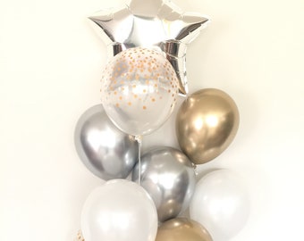 Twinkle Little Star Balloons | Silver and Gold Balloons | Silver and Gold Baby Shower Decor | Star Birthday Balloons | Out Of This World Bir