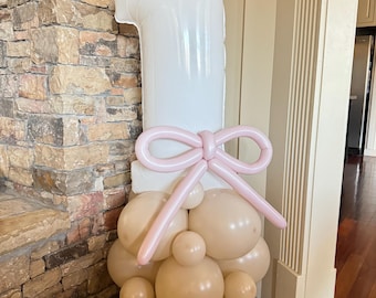 Dusty Pink Bow Balloon Tower Kit | Pink Bow Birthday Balloons | Pink Gingham Birthday | Pink and Beige Coquette Bows | Demure Birthday Party