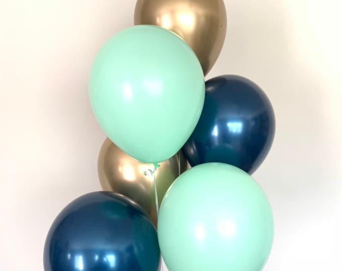 Navy and Mint Balloons | Navy and Gold Balloons | Mint and Gold Balloons | Baby Shower Decor | Blue Birthday Balloons | Navy Bridal Shower