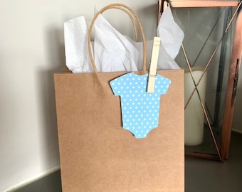 Baby Shower Favor Bags | Baby One Piece Favor Bags | Blue and White Baby Shower Decor | Thank You Baby Shower Favor Bags