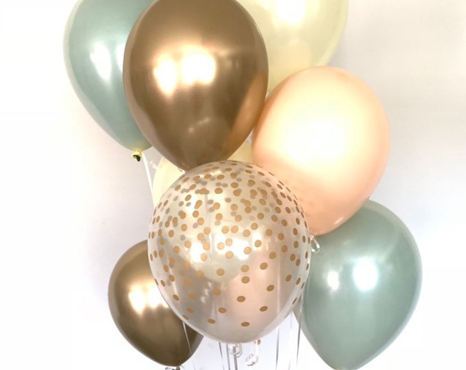 Sage Green Balloons | Light Green Wedding Decor | Green and Gold Balloons | Chrome Gold Balloons |Sage Green Bridal Shower Decor