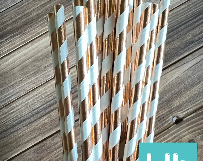 Rose Gold Straws | Rose Gold Party Decor | Rose Gold Bridal Shower Decor | Rose Gold Baby Shower Decor | Rose Gold Paper Straws