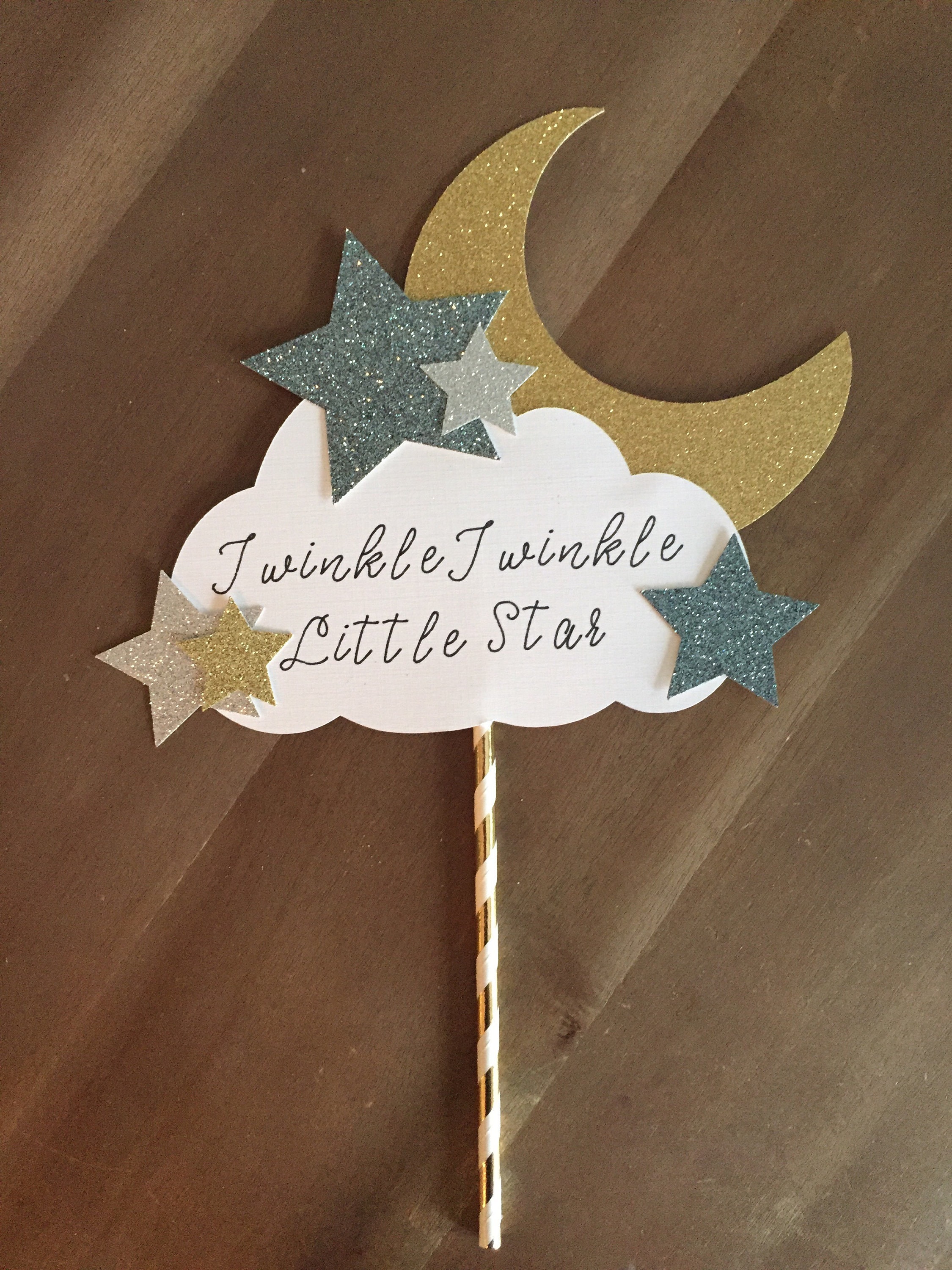 Twinkle Little Star Cake Topper Blue Baby Shower Decor Twinkle