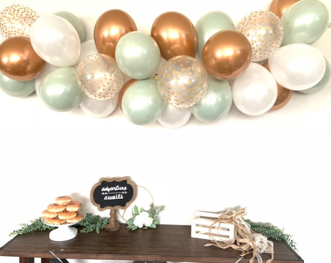 Sage and Copper Balloon Garland DIY Kit | Green and Copper Bridal Shower Decor | Sage Green Baby Shower | Wedding Balloon Garland Photo