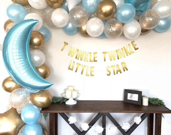 Twinkle Little Star Balloons | Blue Twinkle Little Star Baby Shower Decor | Blue Moon Balloons | It’s A Boy Gender Reveal Balloons